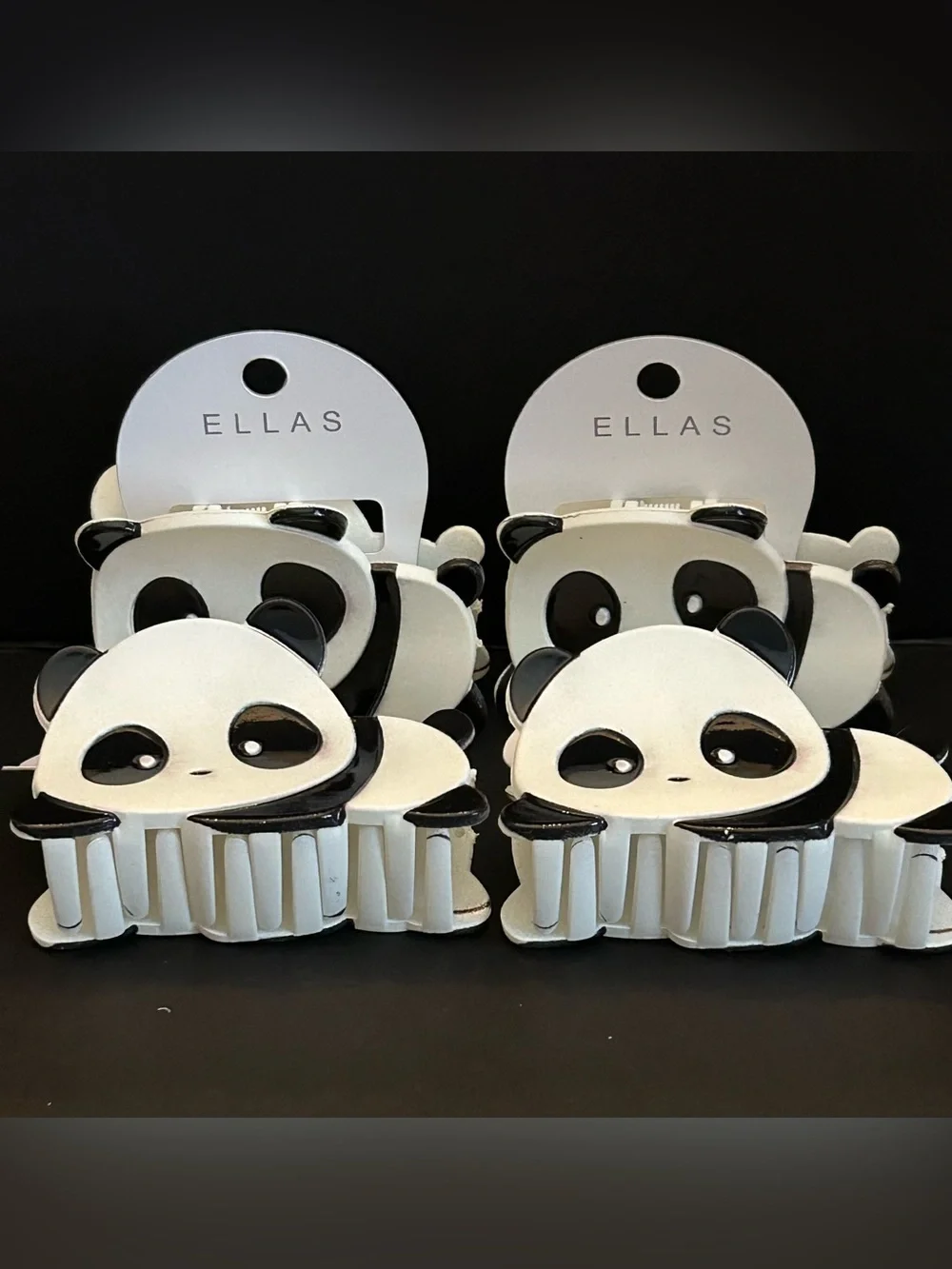 Ellas White & Black Panda Hair Claw Clips Set of Four for Kids or Adults